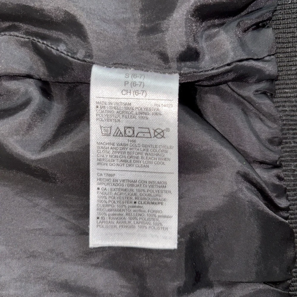 Old Navy Boys Size 6/7 Black Puffer Winter Coat Zip Up Hooded Preowned